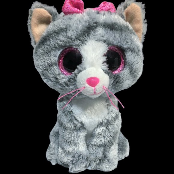 Ty Beanie Boos KIKI Grey Cat Plush Stuffed Animal Toy 6" inch Pink Glitter Eyes - Picture 2 of 8